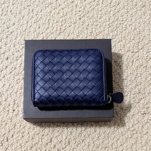 Bottega Veneta Dark Blue Compact Coin Zip Leather Wallet